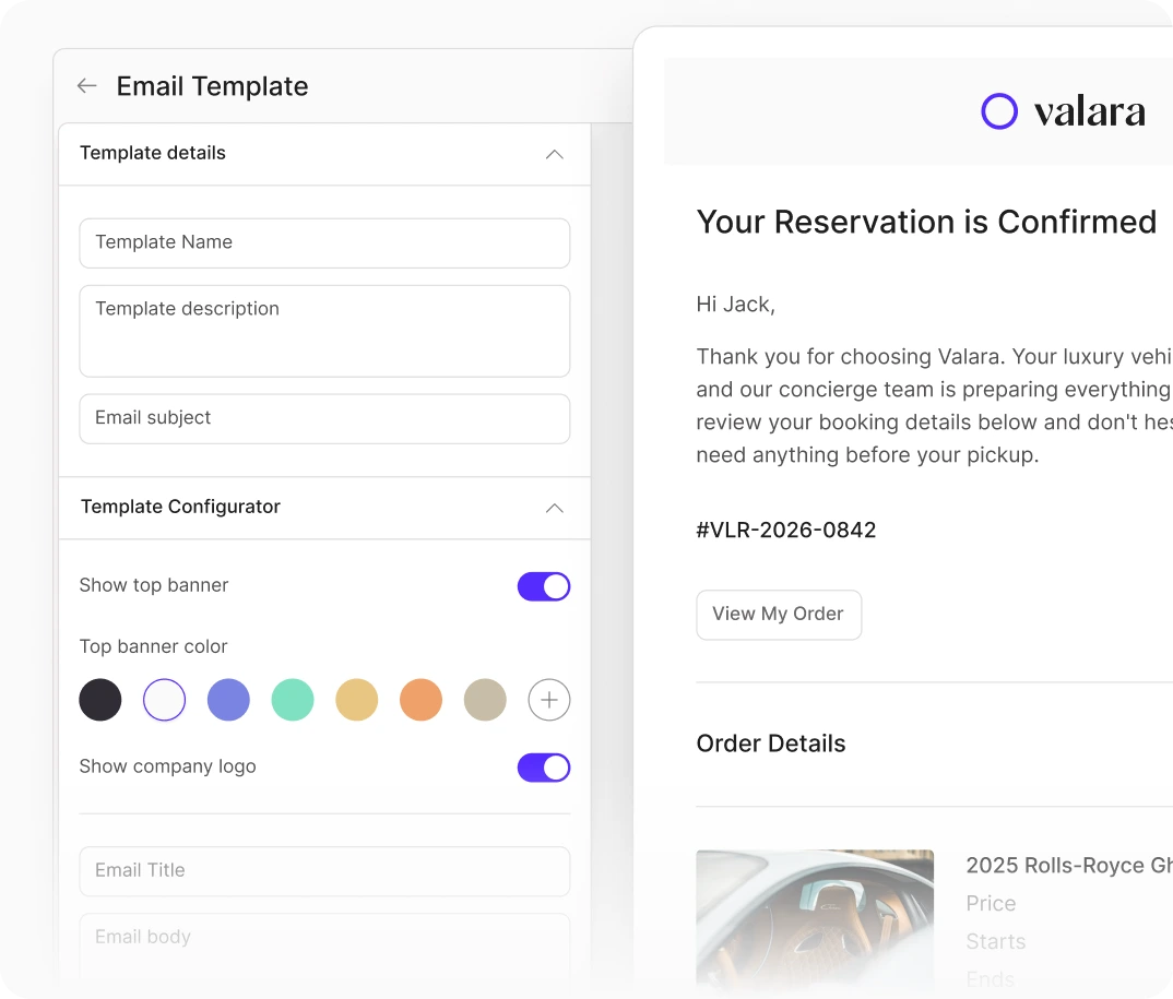 Automated customer messages in Valara