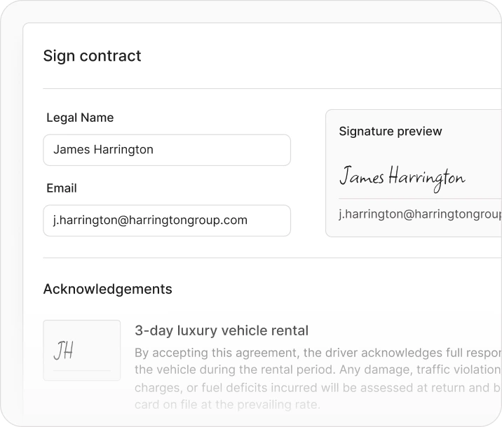 Digital rental contract in Valara